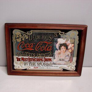 Vintage Coca Cola Mirrored Sign Framed Old Fashioned Antique Style Bar Decor